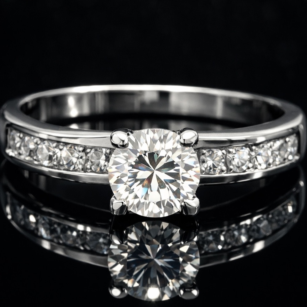 Diamonique Channel Set Solitaire Cz  Engagement Wedding Ring band silver QVC